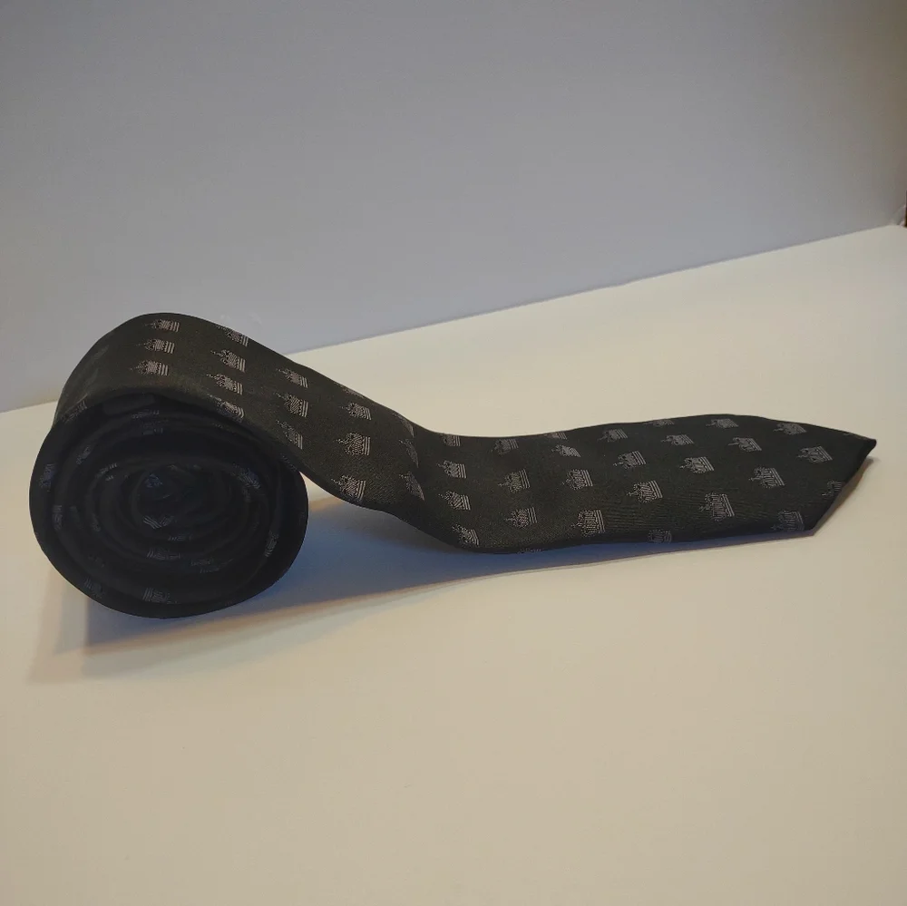 Sean John Black and Gray Royal Crown Patterned Silk Tie